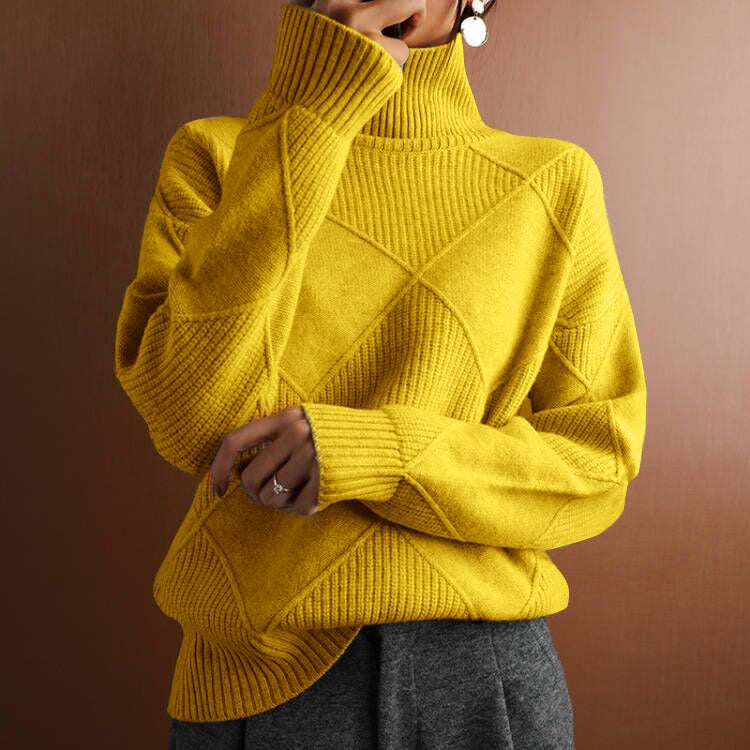 Turtleneck loose lozenge long-sleeved winter sweater-thevervian