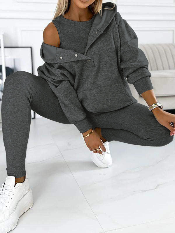 Casual and Comfortable Three-piece Sweatshirt Set-thevervian