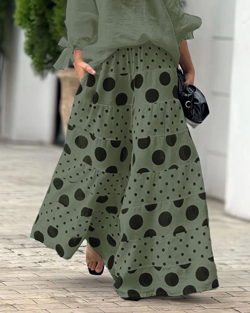 Casual Shoulder Top & Printed Pants Two-Piece Set-thevervian