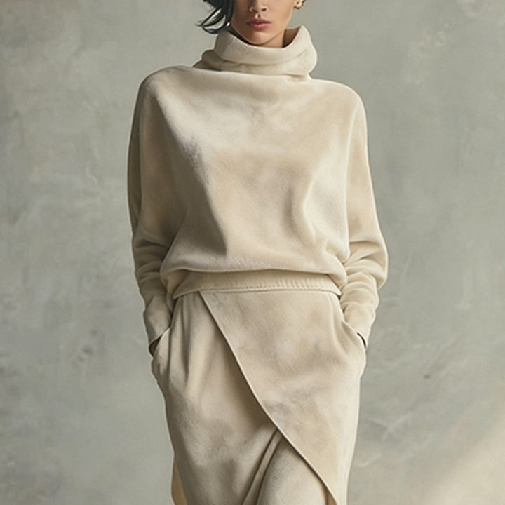 Solid color asymmetrical casual velvet set-thevervian