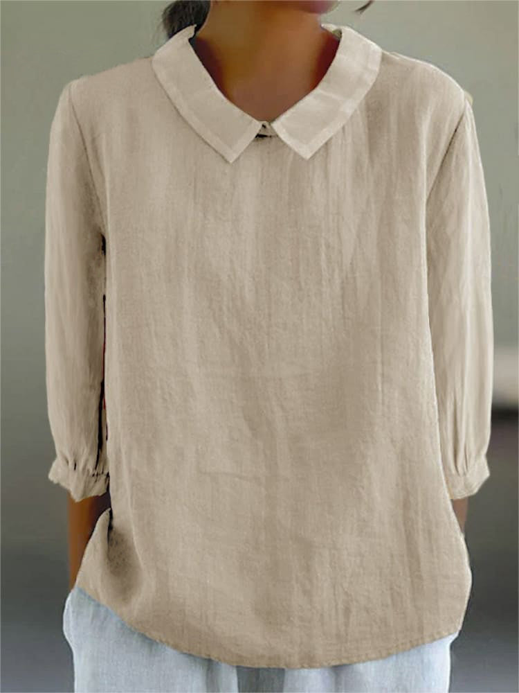 Cotton and Linen 3/4 Sleeve Shirt-thevervian