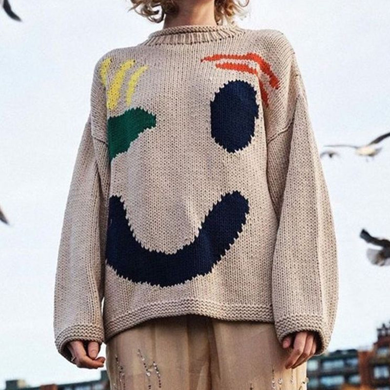 Casual Knitted Smiley Sweater-thevervian