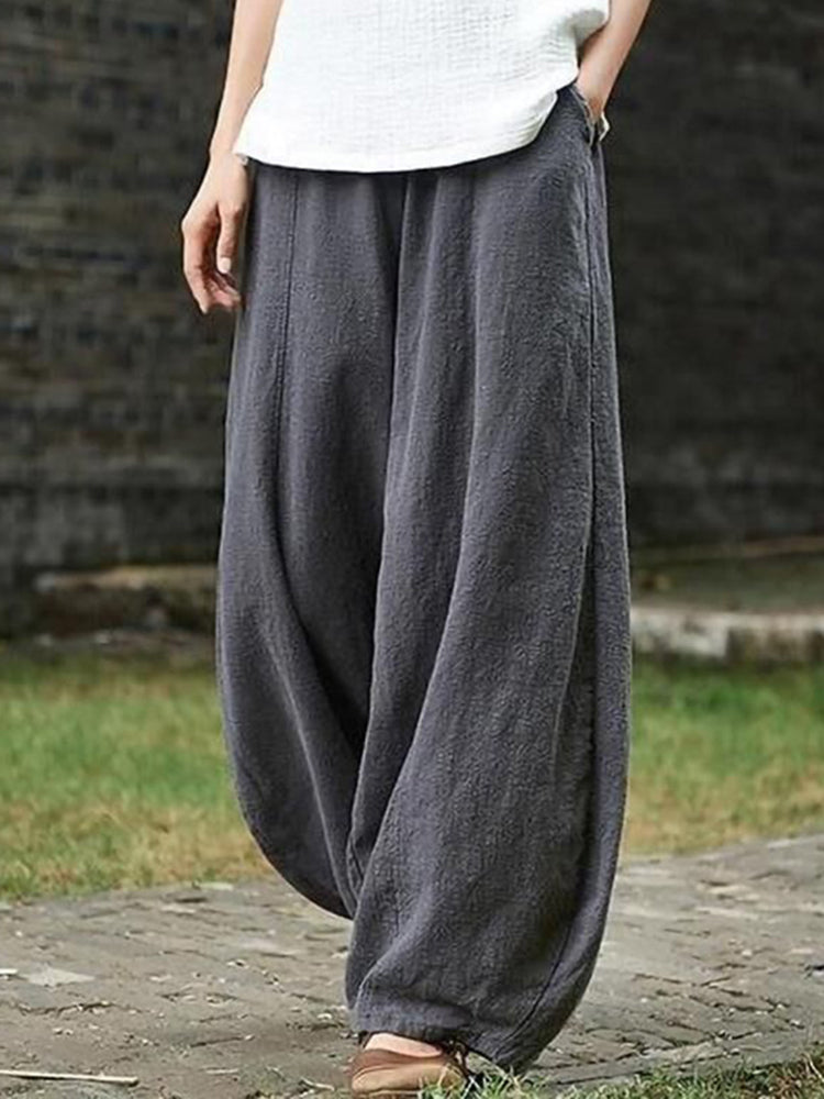 Vintage Plain Pocket Casual Lantern Pants-thevervian