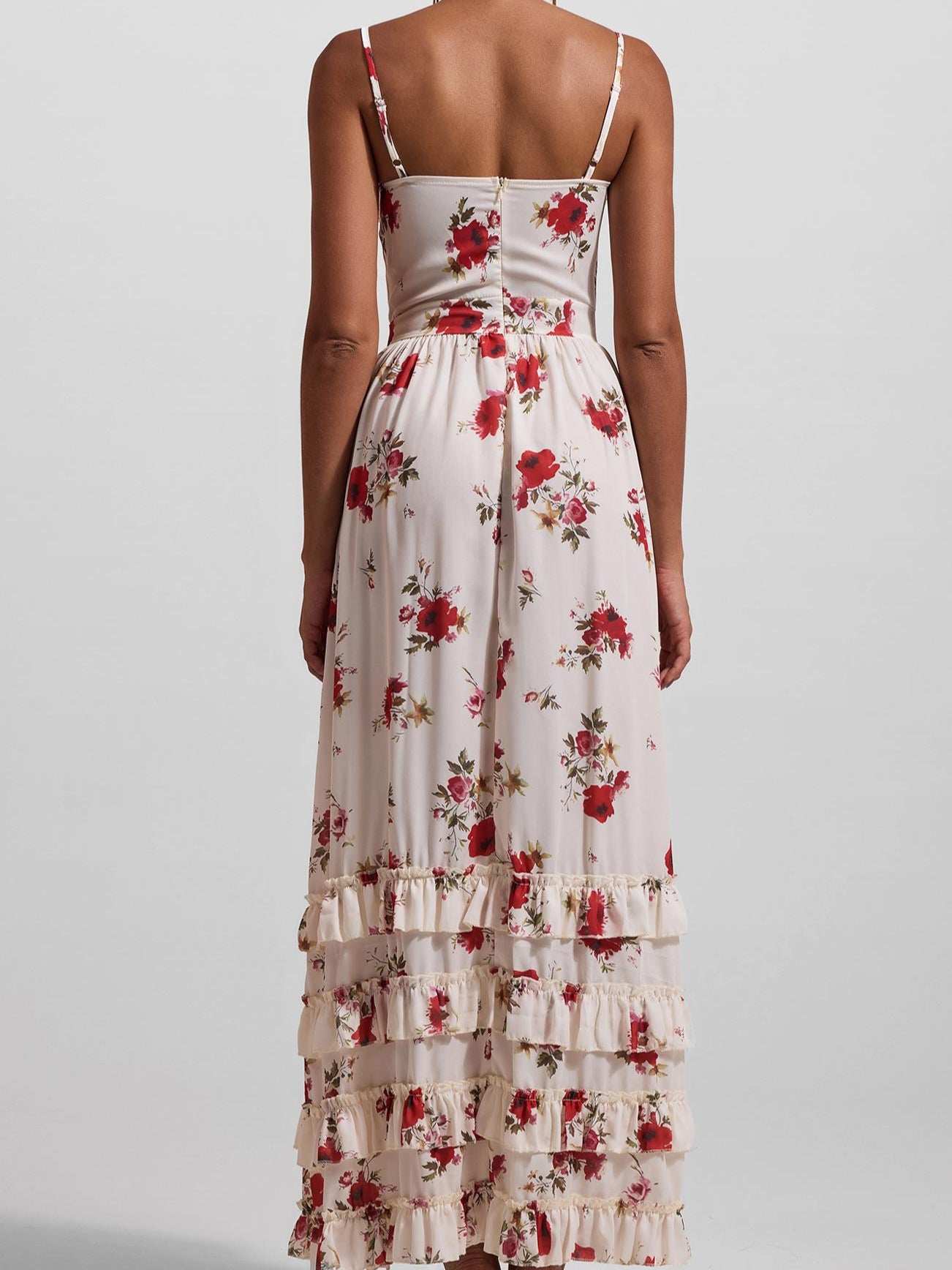 Floral Frill Split Maxi Dress-thevervian