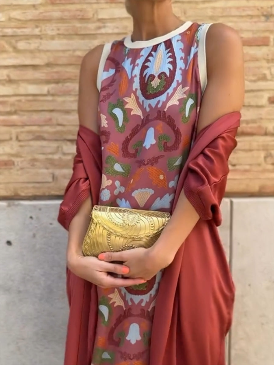 Elegant printed two-piece dress with cape-thevervian