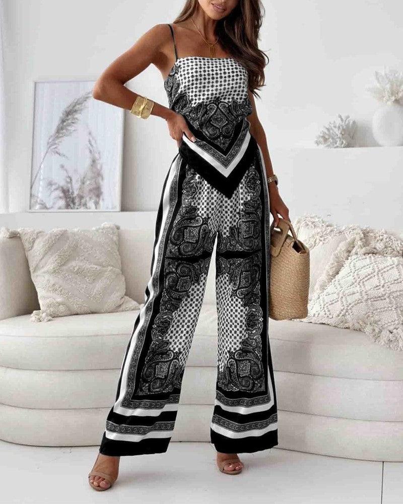 Stylish Printed Lace-Up Vest & Pants Two-Piece Set-thevervian