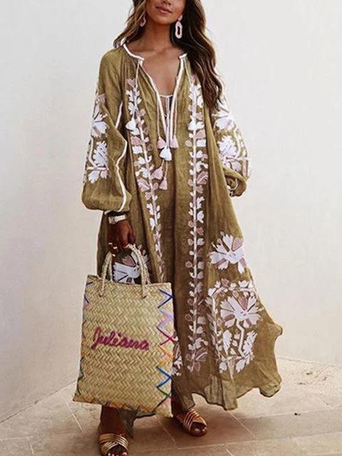 Oversize Boho Printed Maxi Dress-thevervian