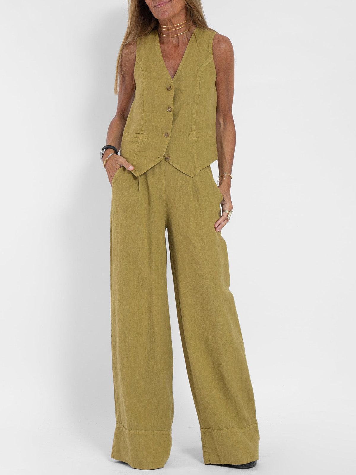 Vest & Pants Cotton Leisure Suit-thevervian