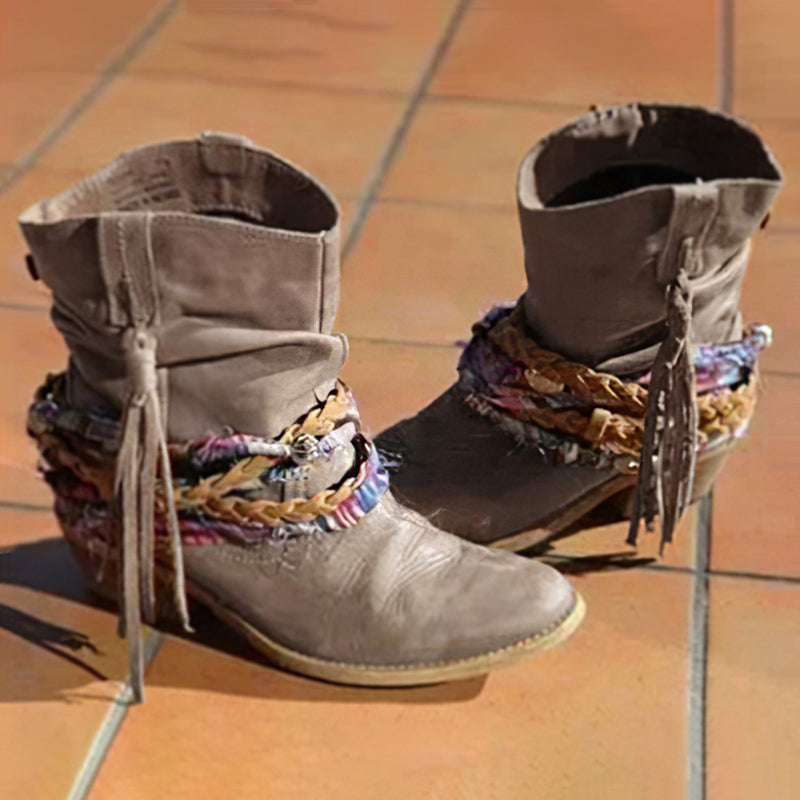 Vintage Western Tribal Tassel and Ankle Boots-thevervian
