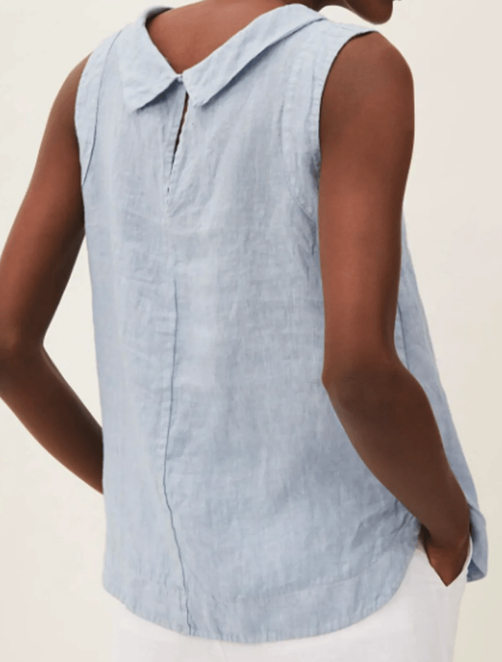Linen Short-sleeved Blouse With A Round Neck-thevervian
