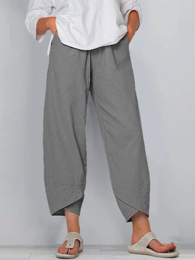 Solid Color Simple Casual Ankle Pants-thevervian