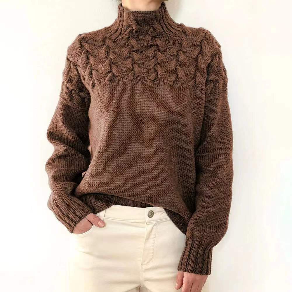 Casual turtleneck solid-color sweater-thevervian