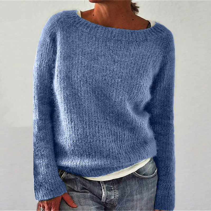 Casual Solid Color Soft Crew-neck Sweater-thevervian