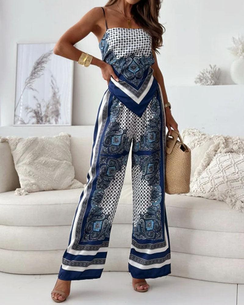 Stylish Printed Lace-Up Vest & Pants Two-Piece Set-thevervian
