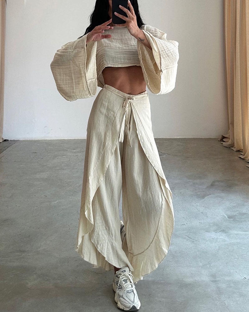 Casual slit tie two-piece set-thevervian