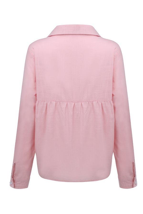 Casual Solid Button Shirt Collar Blouse-thevervian