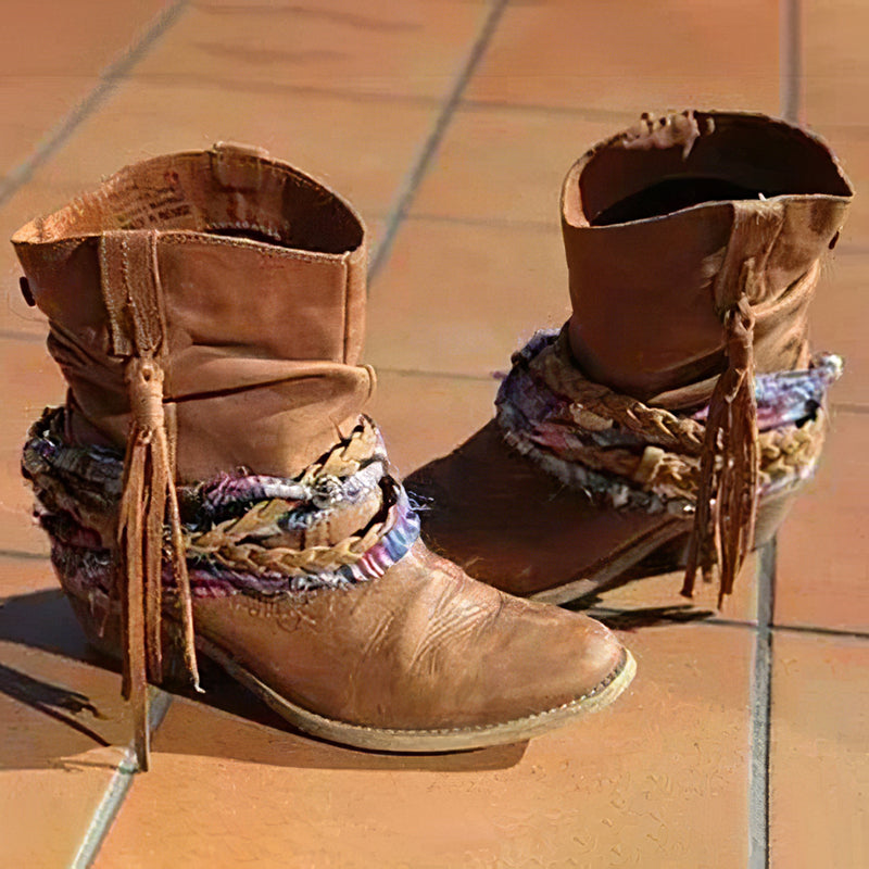 Vintage Western Tribal Tassel and Ankle Boots-thevervian