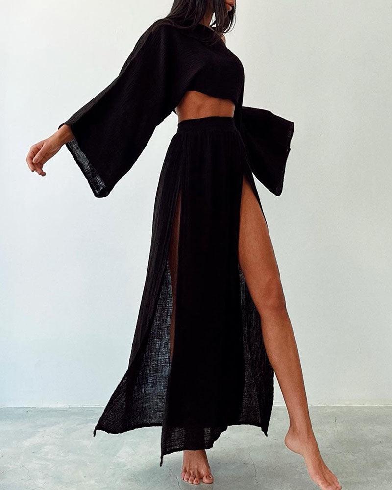 Chic slit cotton and linen casual two-piece set-thevervian
