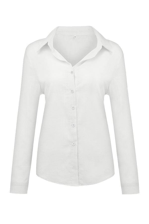 Casual Solid Button Shirt Collar Blouse-thevervian