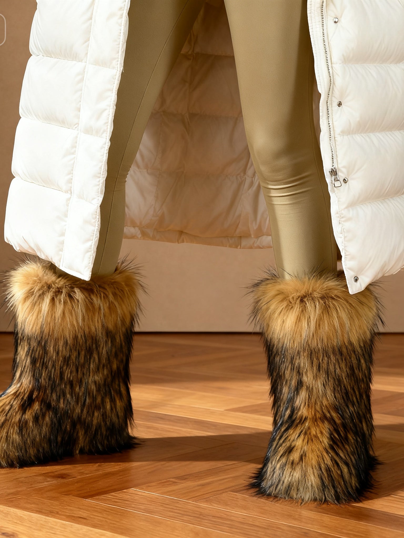 Faux raccoon fur mid-calf boots-thevervian