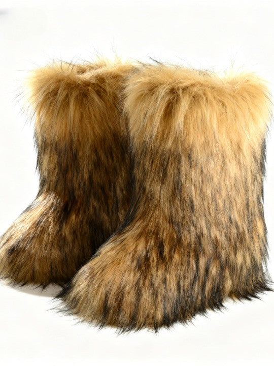 Faux raccoon fur mid-calf boots-thevervian