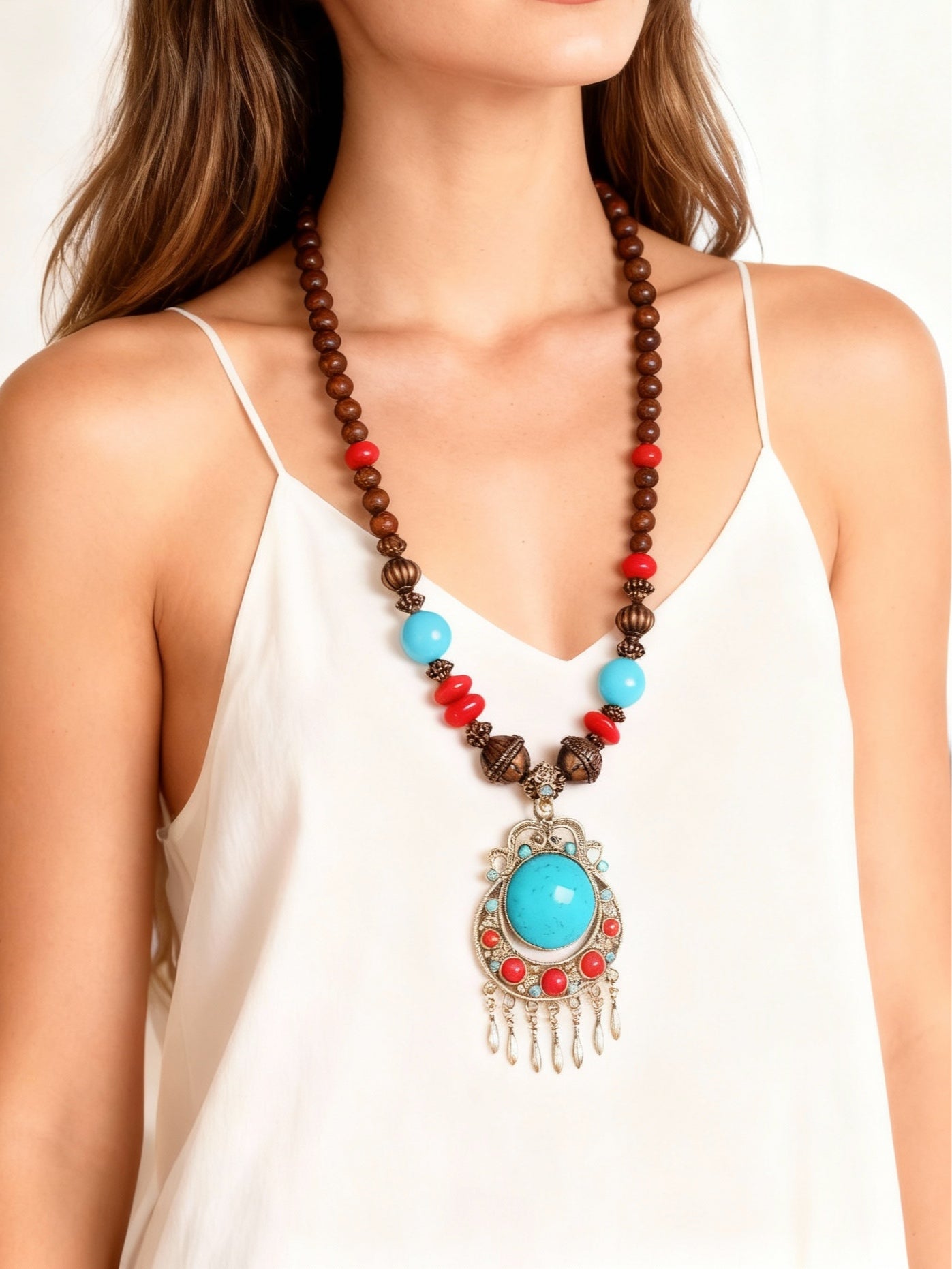 Bohemian Braided Rice Bead Necklace Sweater Chain-thevervian