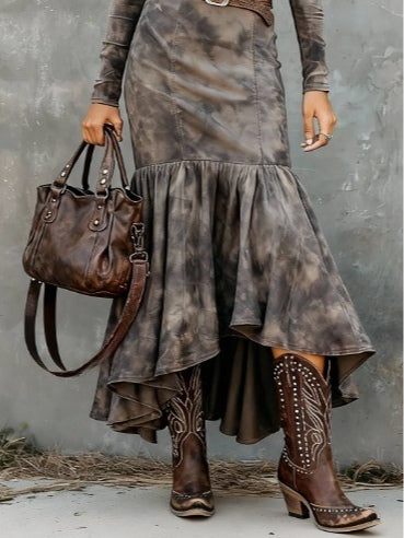 Vintage Polyester Flare Hem Midi Dress（Includes belt）-thevervian
