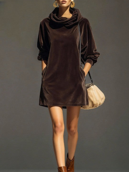 Vintage brown velvet hoodie, loose mini dress-thevervian