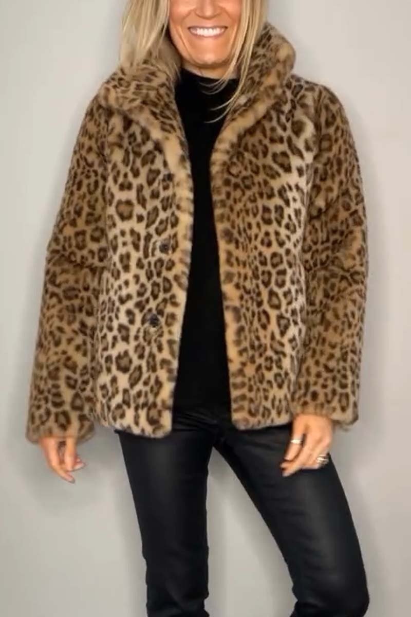 Leopard Print Collar Faux Fur Short Coat-thevervian