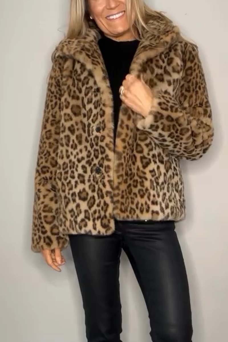 Leopard Print Collar Faux Fur Short Coat-thevervian