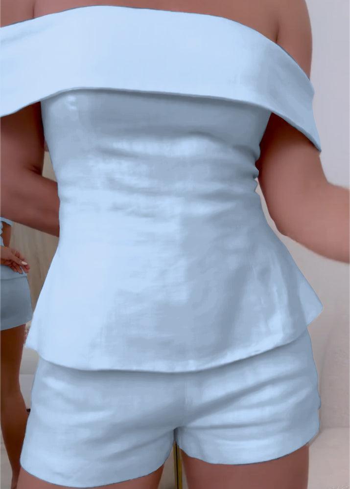 White Cotton and Linen Two-piece Suit-thevervian