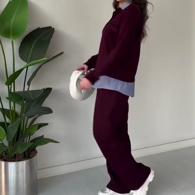 Women's Casual Long-Sleeve Top and Pants 2-Piece Set