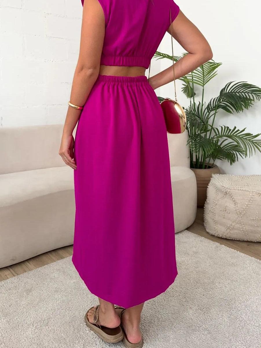 Shirt Breasted Back Cutout Casual Maxi Dress-thevervian