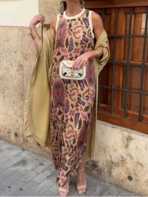 Elegant printed two-piece dress with cape-thevervian