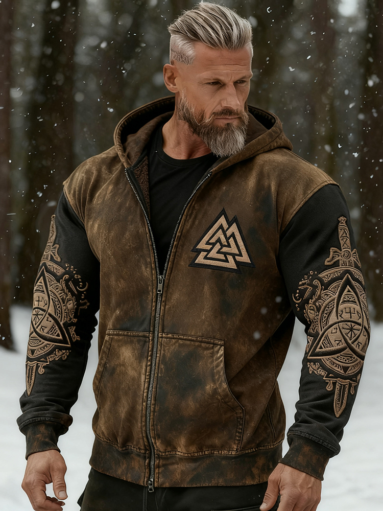 Men's Viking Odin Death Warrior Knot Totem Distressed Hoodie
