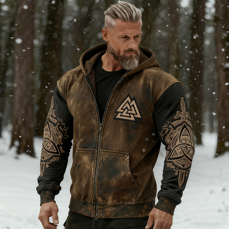 Men's Viking Odin Death Warrior Knot Totem Distressed Hoodie