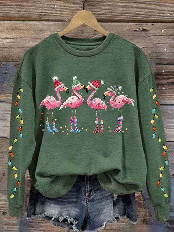 Women's Christmas Flamingo Print Crewneck Sweatshirt