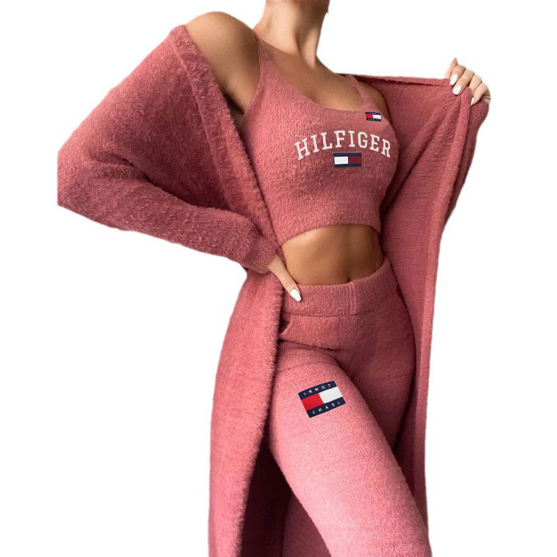 Sexy plush U-neck three-piece suit