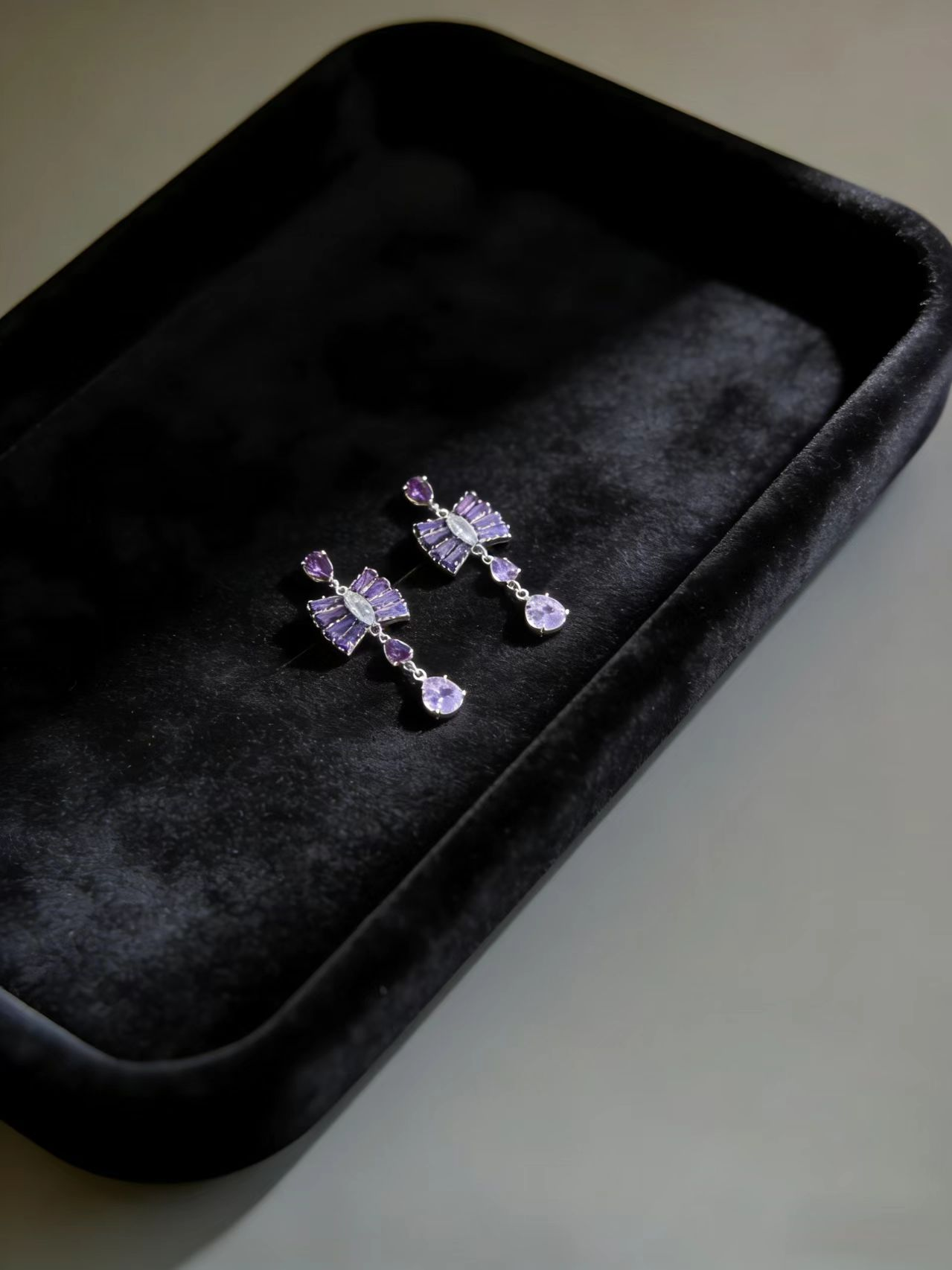 Purple Fan Bow Drop Earrings