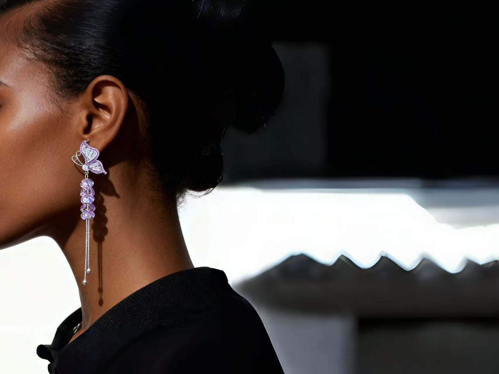 Purple Butterfly Reverie Drop Earrings