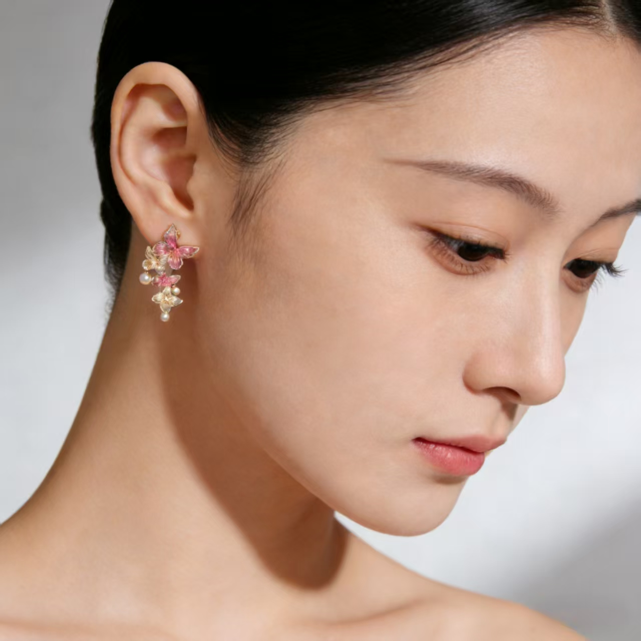 Pink Butterfly Cluster Studs