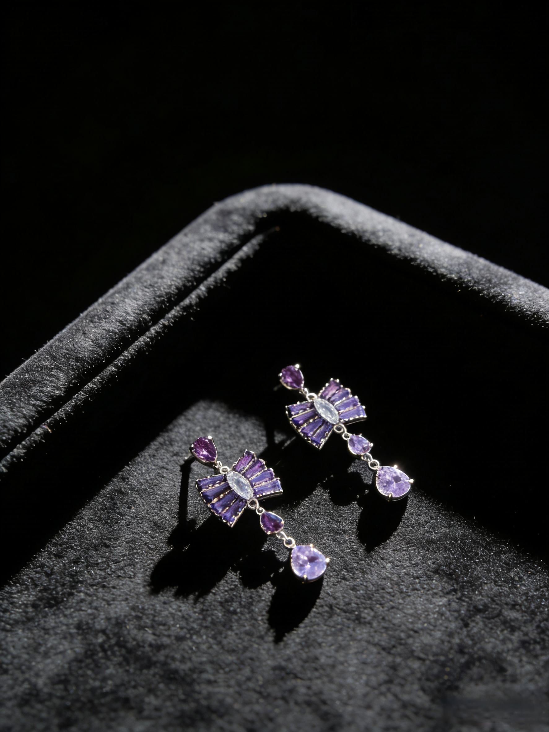 Purple Fan Bow Drop Earrings