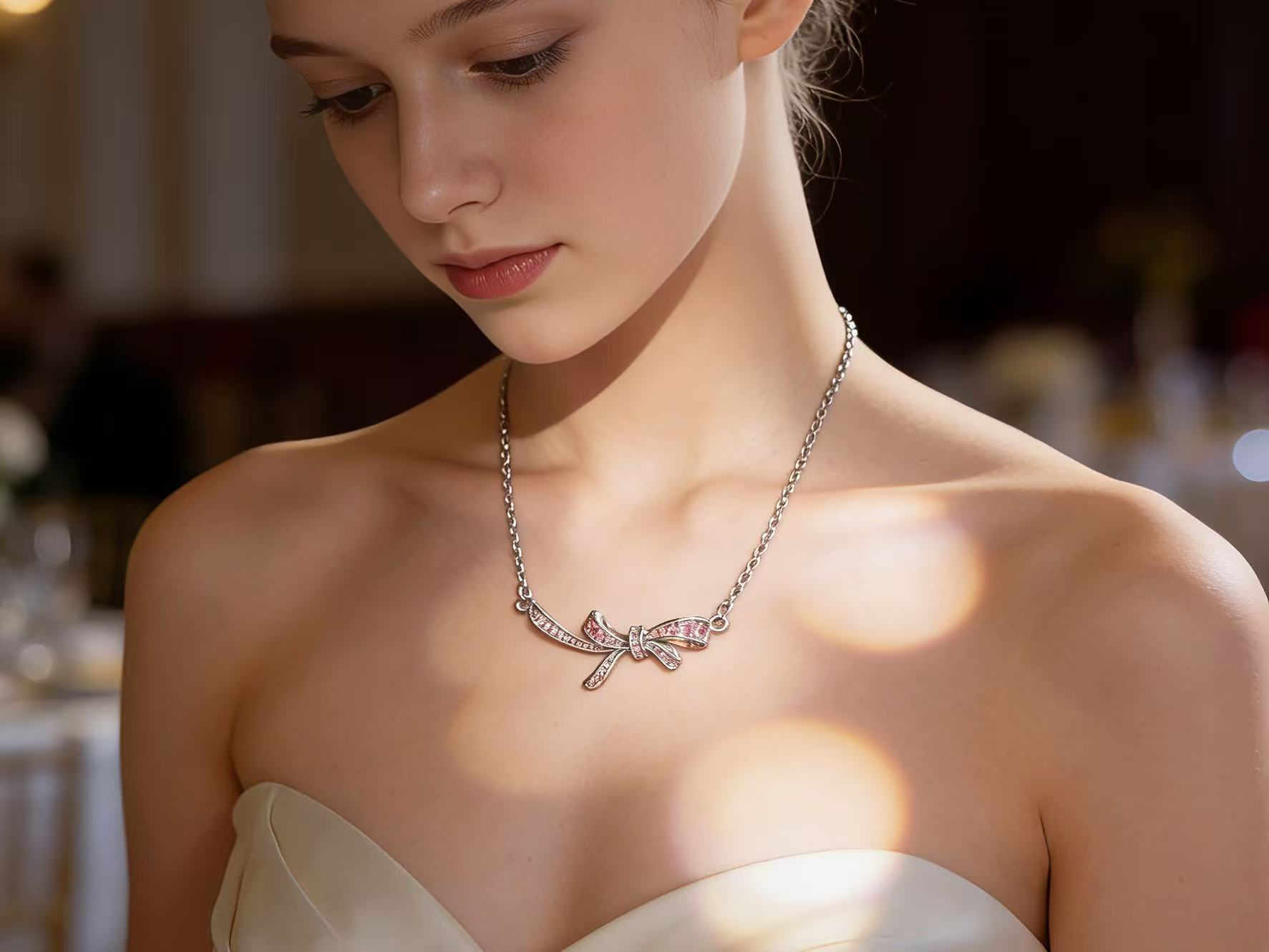 Pink Diamond Bow Choker