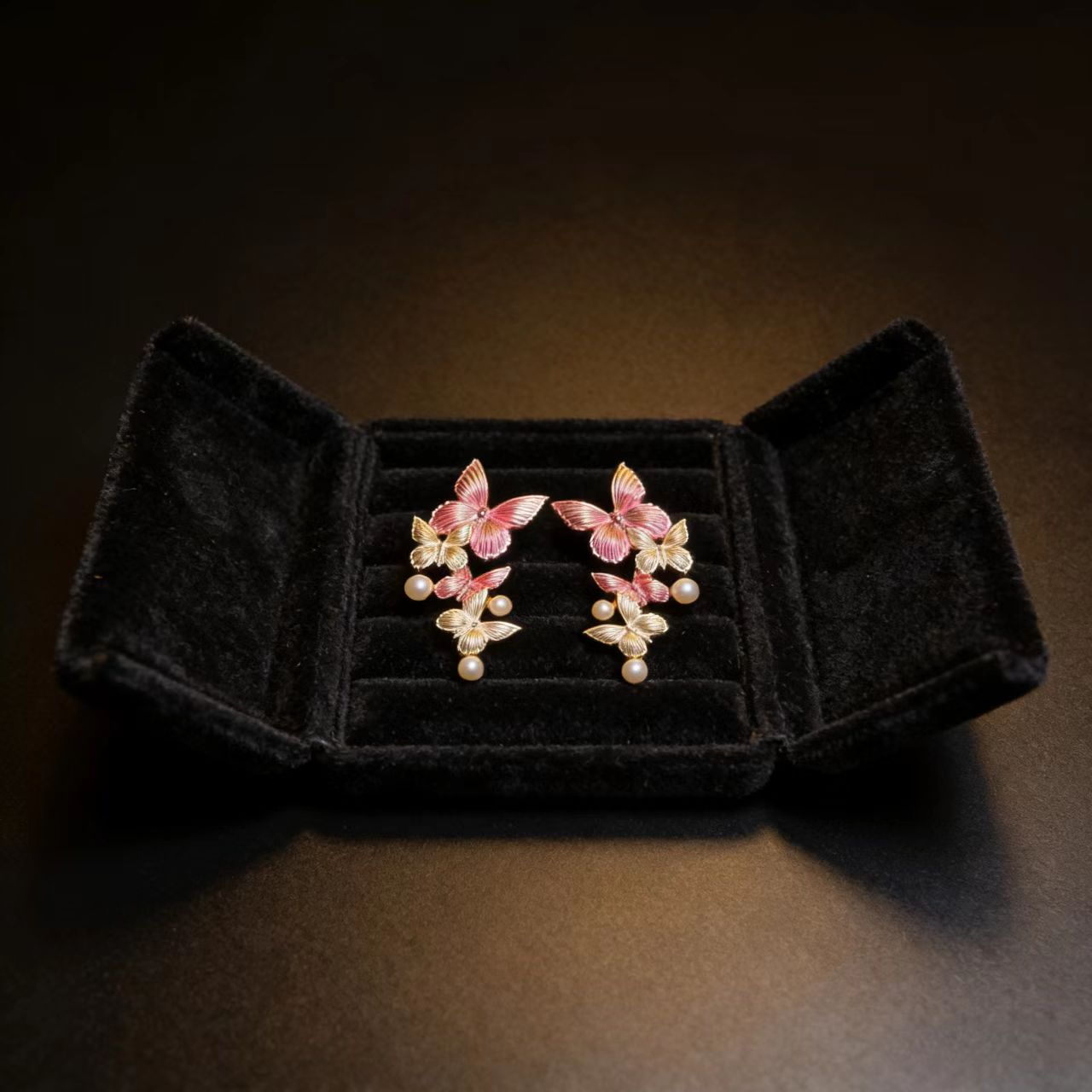 Pink Butterfly Cluster Studs