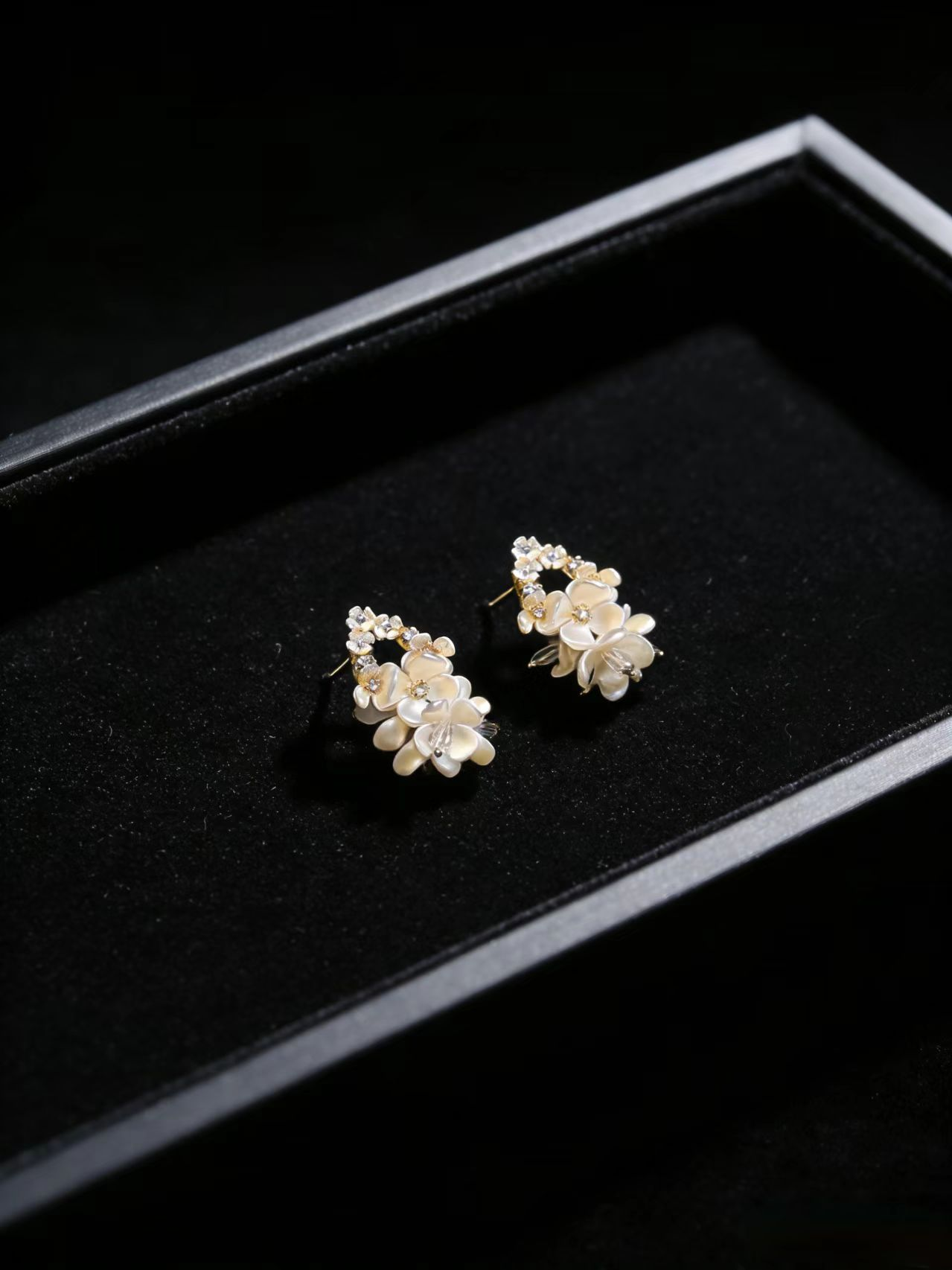 White Floral Cluster Studs