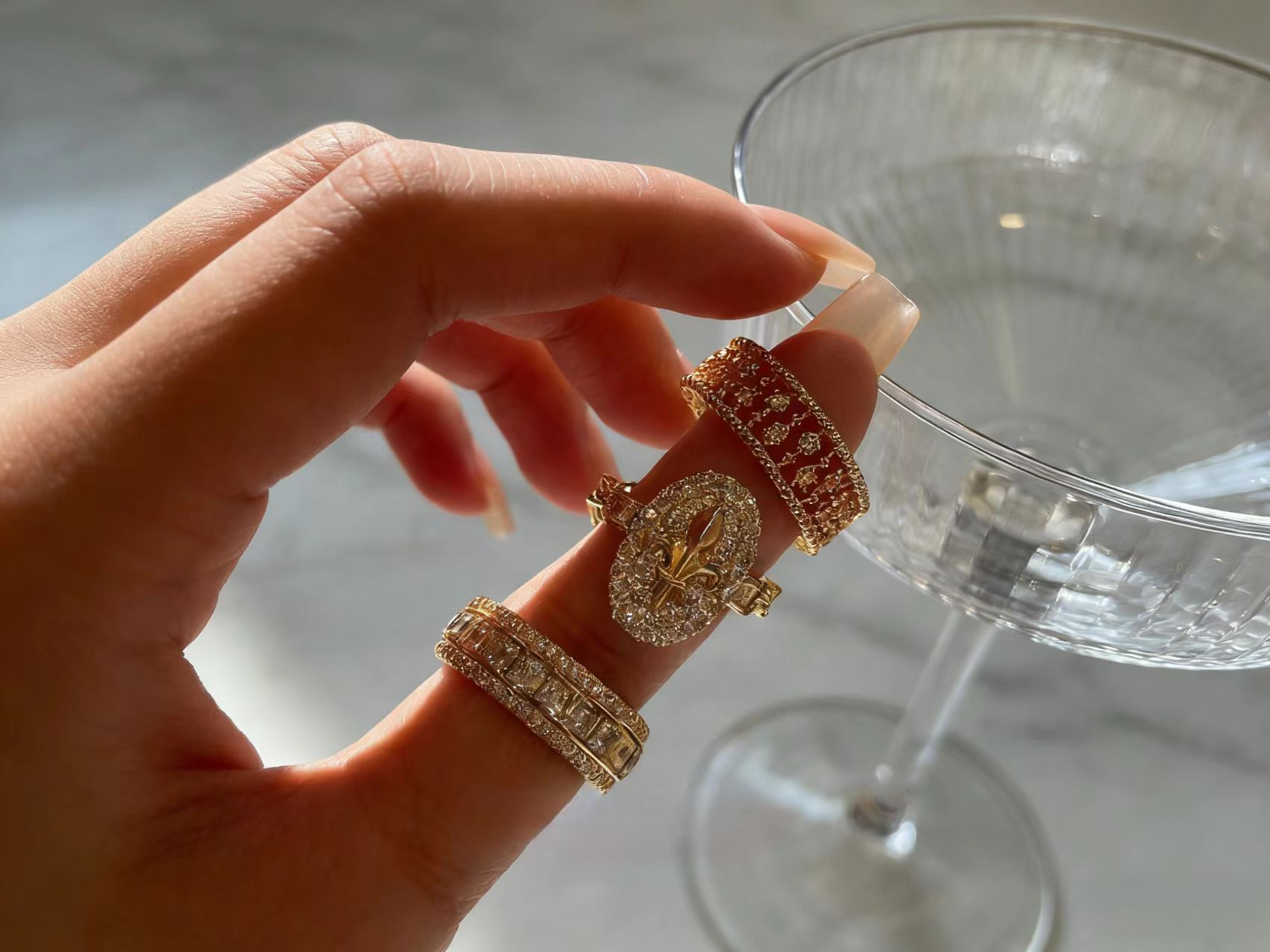 Golden Halo Diamond Ring Set