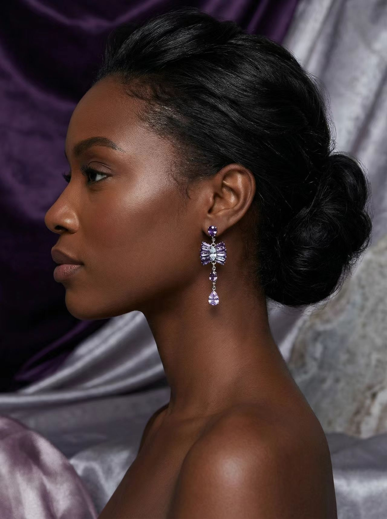 Purple Fan Bow Drop Earrings