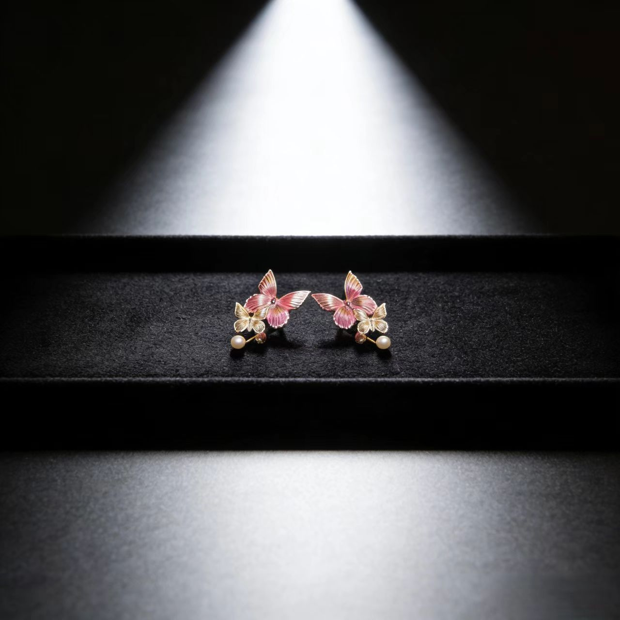 Pink Butterfly Cluster Studs