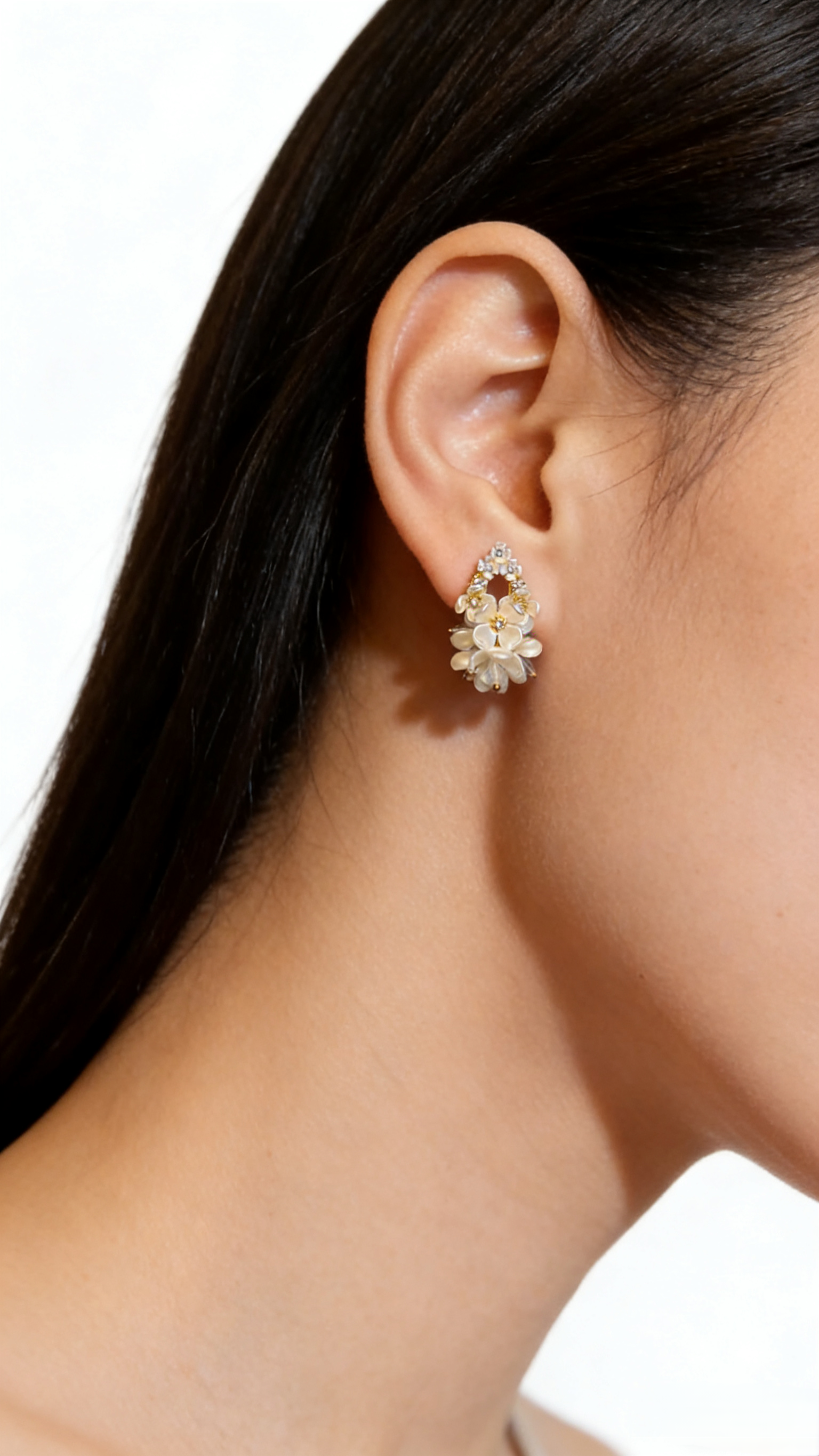 White Floral Cluster Studs