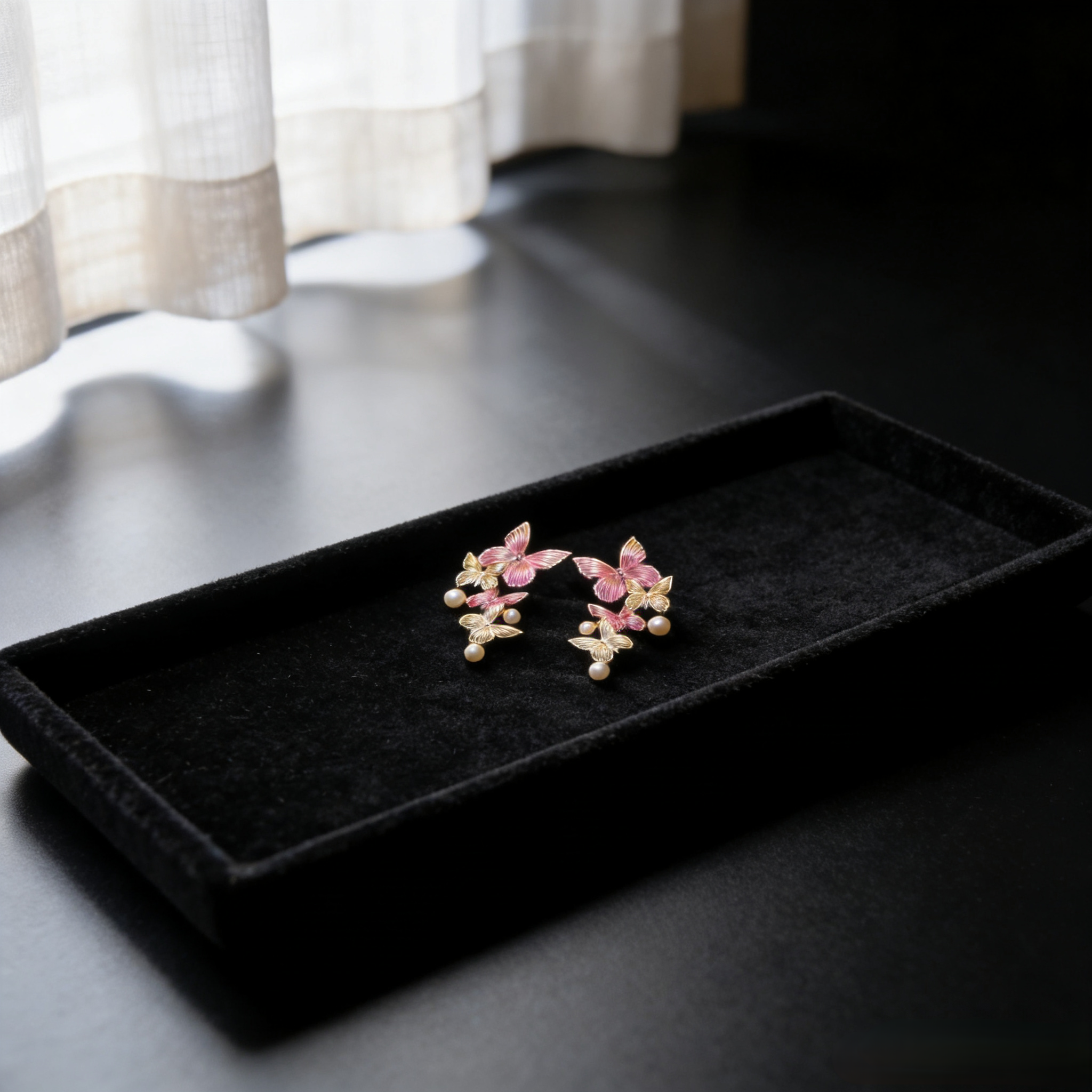 Pink Butterfly Cluster Studs